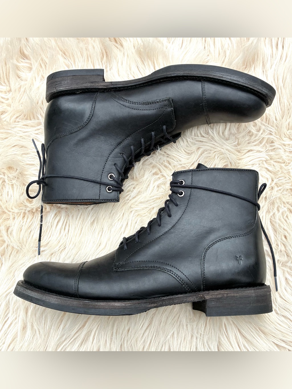 Frye Nwot Dylan Cap Toe Black Leather Boots Mens Sz 10.5